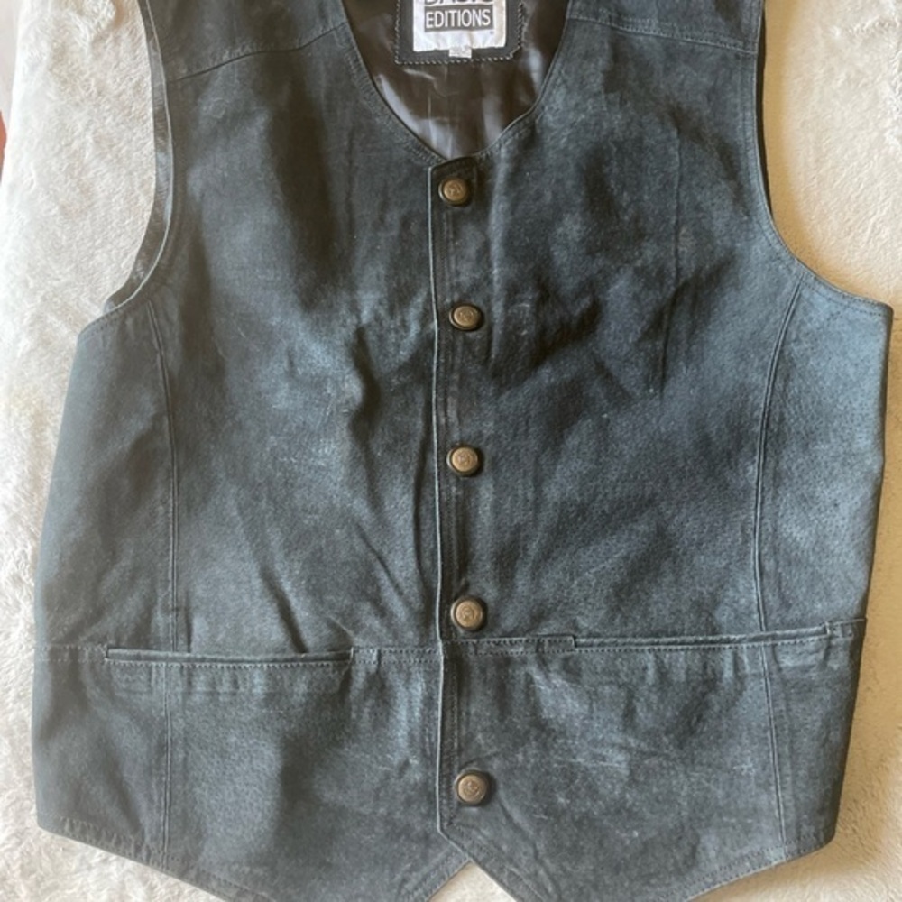 Black Suede Button-Up Vest by Basic Editions size large